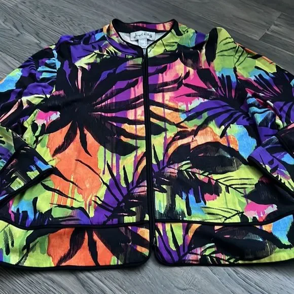 🔥Joseph Ribkoff🔥 | Neon colours tropical zip up sweater - Picture 2 of 11